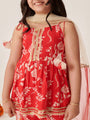 Girls Floral Printed Regular Kurti With Sharara & With Dupatta (SHA-REDSLUB)