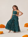 Girls Floral Printed Regular Top With Sharara (SHA-TEALGGT)