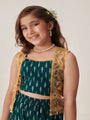 Girls Floral Printed Regular Top With Sharara (SHA-TEALGGT)