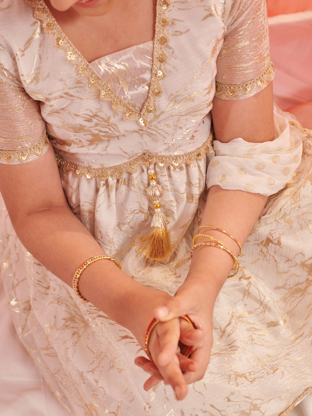 Girls Floral Printed Regular Kurta With Sharara & With Dupatta (SHA-WTGOLDSHIMMER)