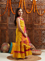 Pspeaches Girls Ethnic Motifs Printed Regular Mirror Work Kurta With Sharara & Dupatta (SHA-YELLOWBOOTI)