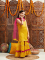 Pspeaches Girls Ethnic Motifs Printed Regular Mirror Work Kurta With Sharara & Dupatta (SHA-YELLOWBOOTI)