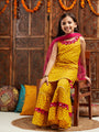 Pspeaches Girls Ethnic Motifs Printed Regular Mirror Work Kurta With Sharara & Dupatta (SHA-YELLOWBOOTI)