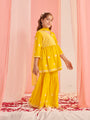 Girls Floral Embroidered Empire Thread Work Kurta With Sharara & With Dupatta (SHA-YELLOWCHIKANKARI)