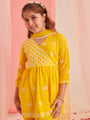 Girls Floral Embroidered Empire Thread Work Kurta With Sharara & With Dupatta (SHA-YELLOWCHIKANKARI)
