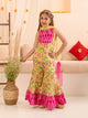 Girls Floral Printed Regular Pure Cotton Kurta With Sharara & Dupatta (SHA-YELLOWPINKFLOWER)
