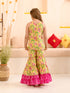 Girls Floral Printed Regular Pure Cotton Kurta With Sharara & Dupatta (SHA-YELLOWPINKFLOWER)