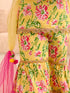 Girls Floral Printed Regular Pure Cotton Kurta With Sharara & Dupatta (SHA-YELLOWPINKFLOWER)