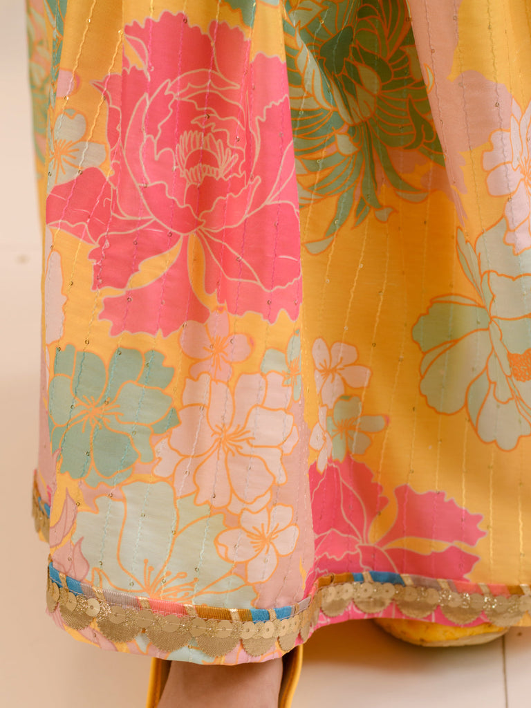 Girls Floral Printed Kurta with Sharara & With Dupatta (SHA-YELLOWSEQ)