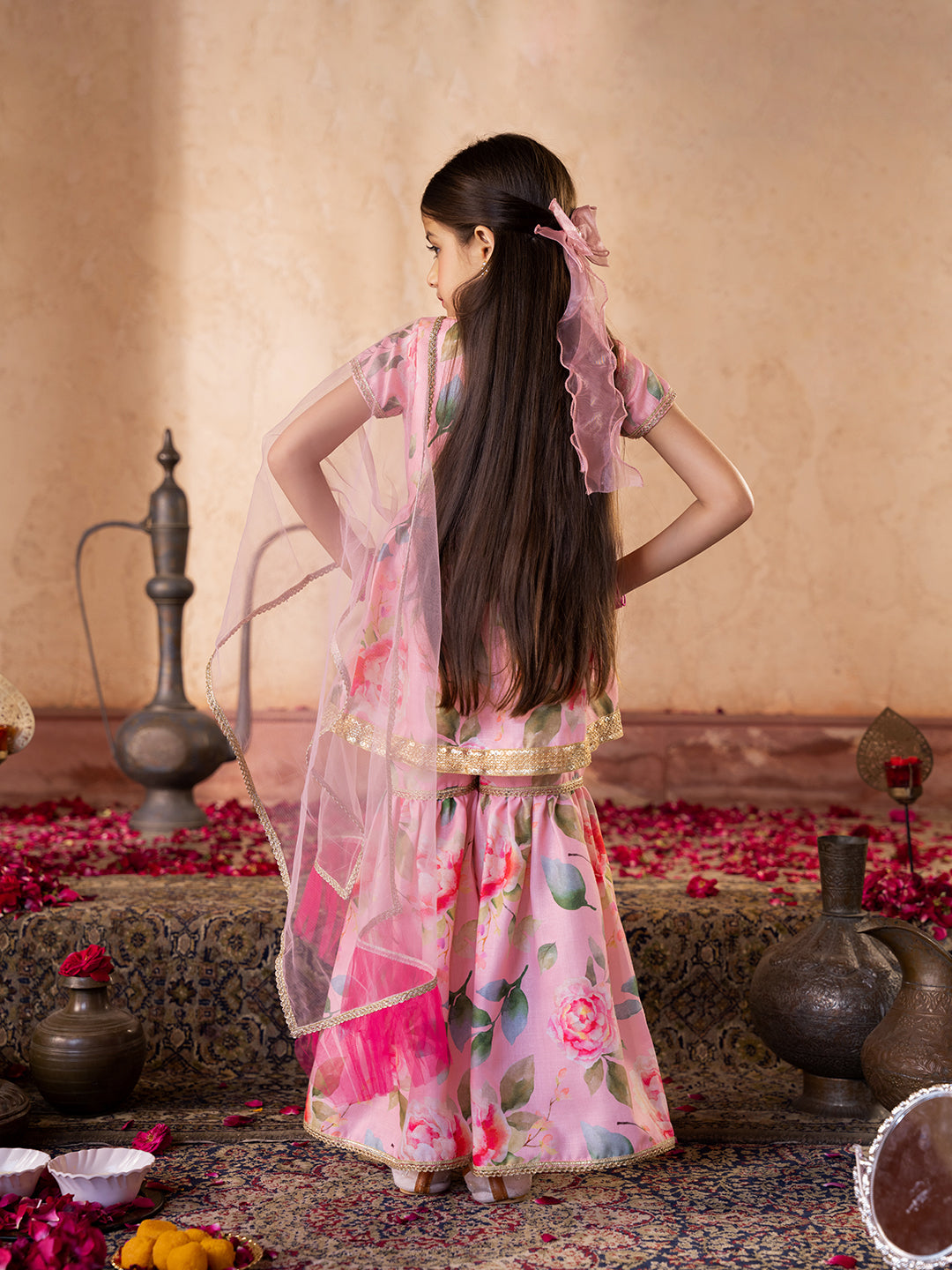 Pspeaches 3-Piece Peach Color Flex Kurta & Sharara With Dupatta (SHA25005501)