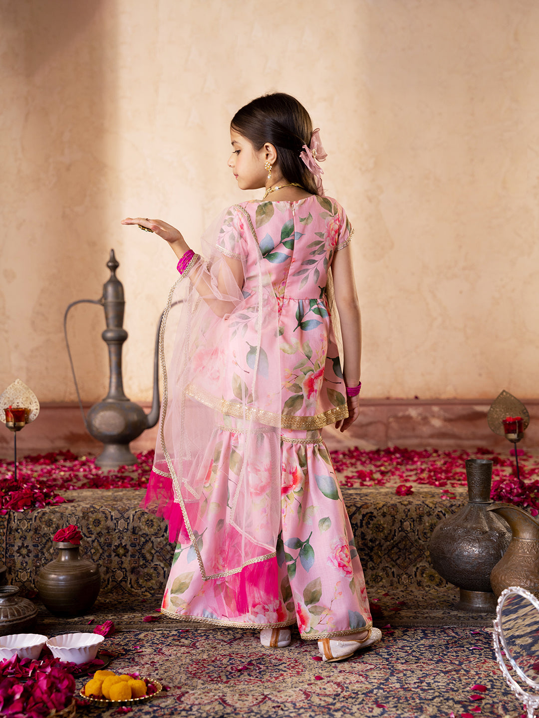 Pspeaches 3-Piece Peach Color Flex Kurta & Sharara With Dupatta (SHA25005501)