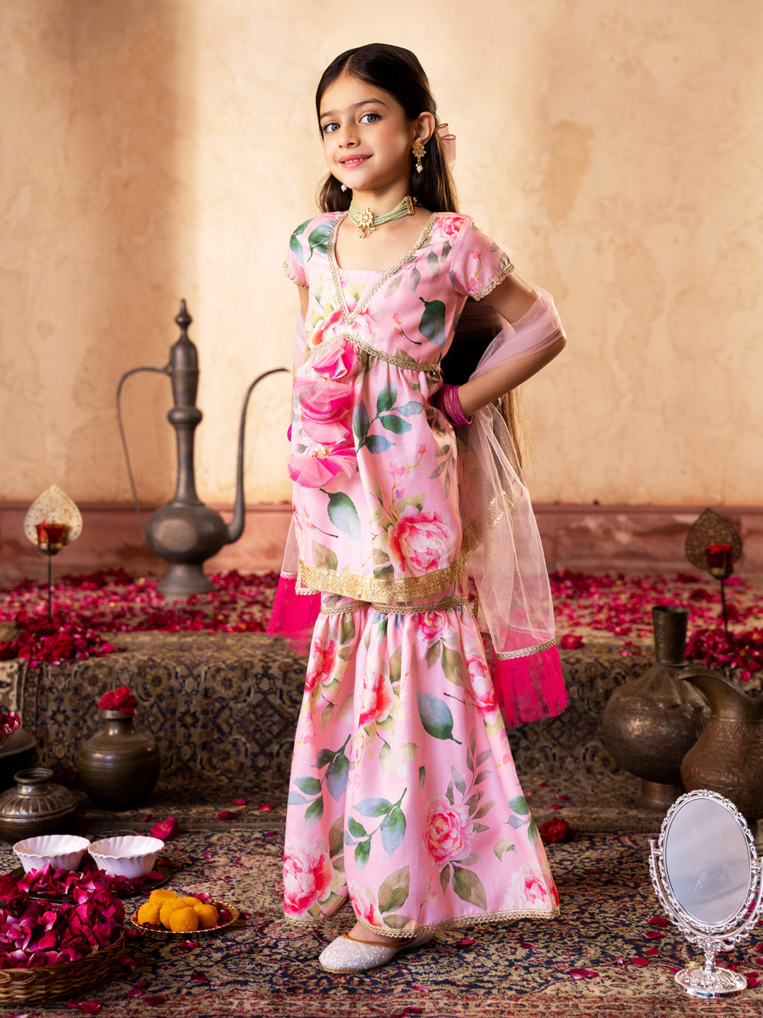 Pspeaches 3-Piece Peach Color Flex Kurta & Sharara With Dupatta (SHA25005501)