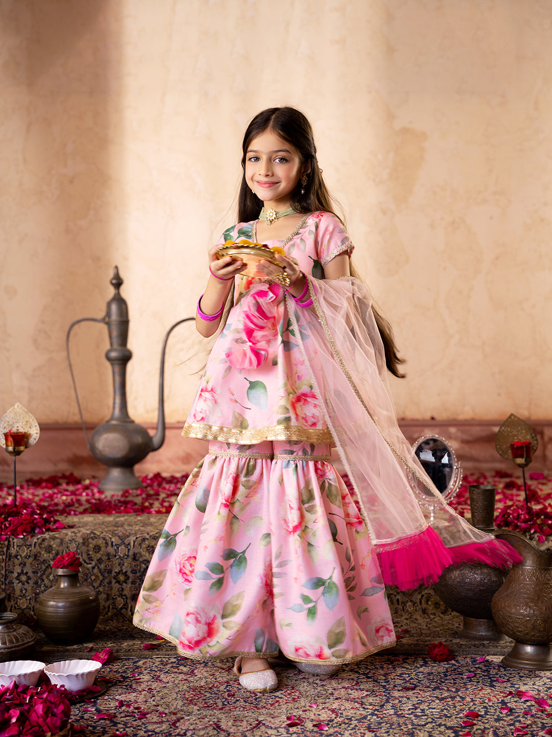 Pspeaches 3-Piece Peach Color Flex Kurta & Sharara With Dupatta (SHA25005501)