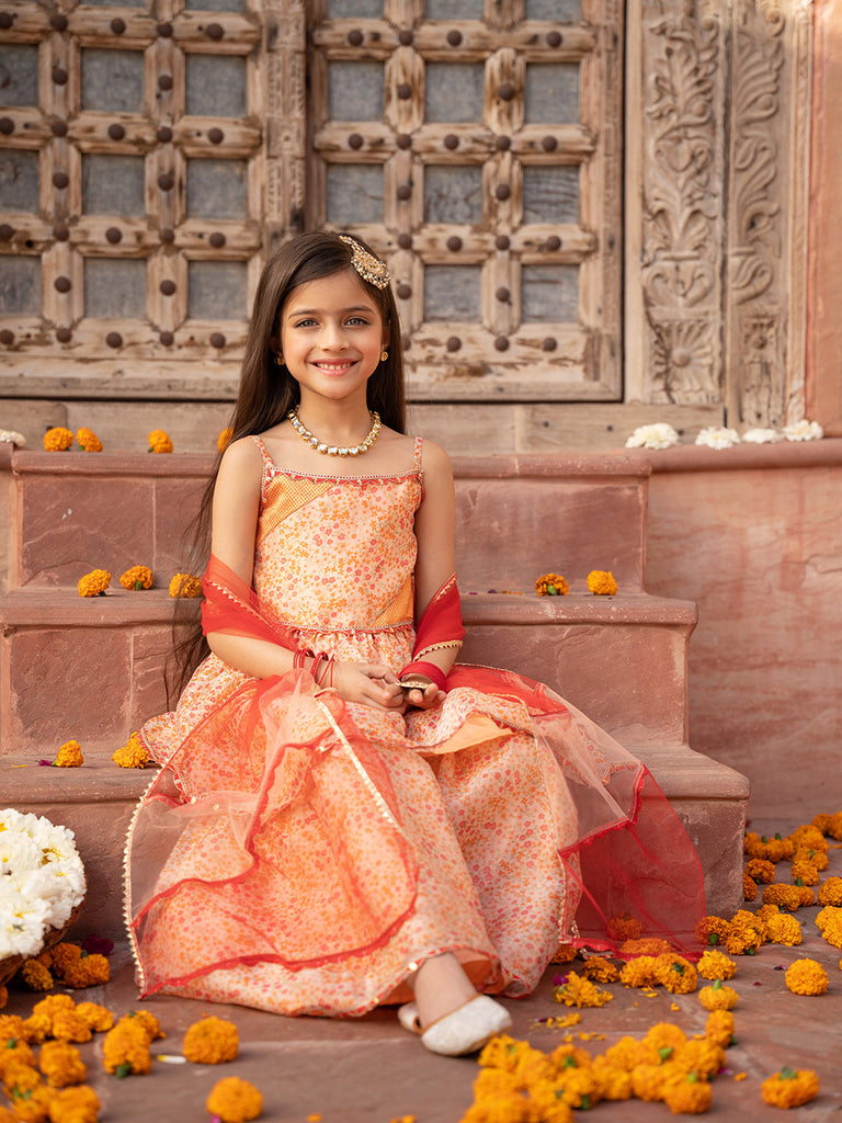 Pspeaches 3-Piece Peach Color Organza Kurta & Sharara With Dupatta (SHA25011006)