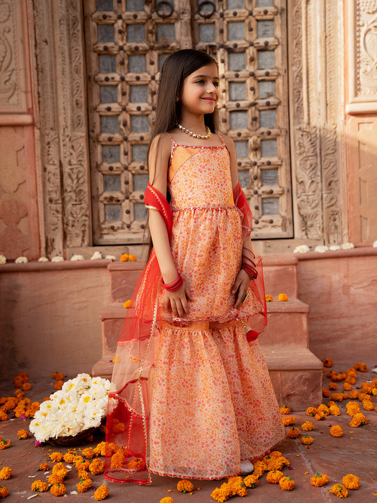 Pspeaches 3-Piece Peach Color Organza Kurta & Sharara With Dupatta (SHA25011006)
