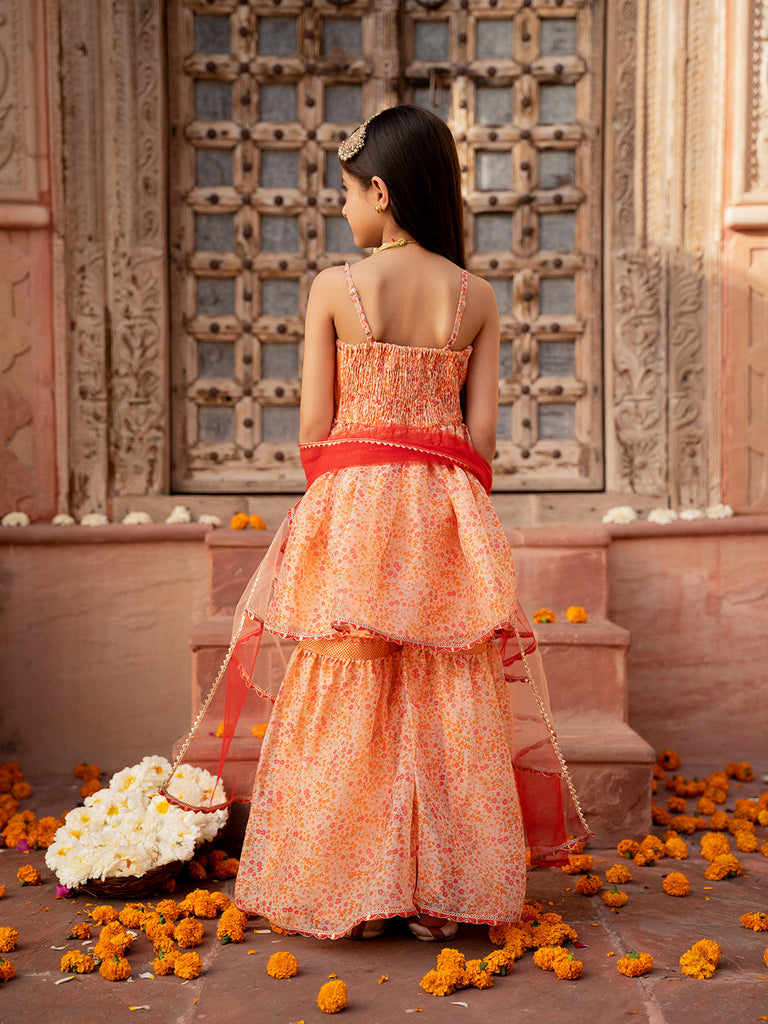 Pspeaches 3-Piece Peach Color Organza Kurta & Sharara With Dupatta (SHA25011006)
