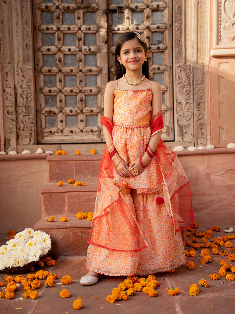Pspeaches 3-Piece Peach Color Organza Kurta & Sharara With Dupatta (SHA25011006)