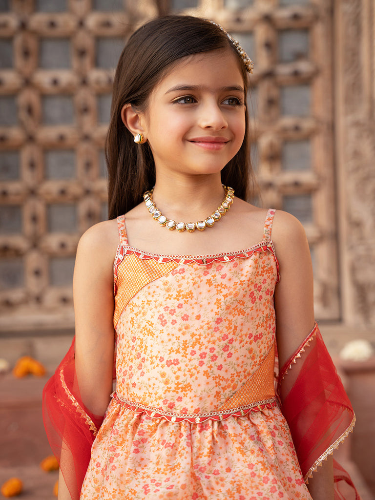 Pspeaches 3-Piece Peach Color Organza Kurta & Sharara With Dupatta (SHA25011006)