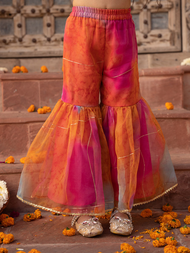 Pspeaches 3-Piece Magenta Color Cotton Kurta & Organza Sharara With Dupatta (SHA25014809)