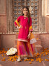 Pspeaches 3-Piece Magenta Color Cotton Kurta & Organza Sharara With Dupatta (SHA25014809)