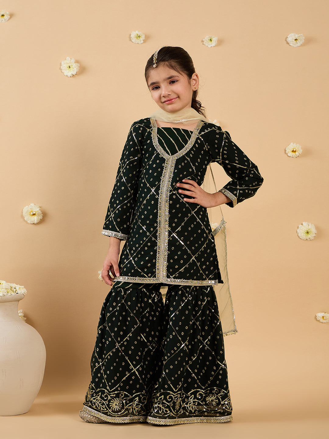 Bottle Green Georgette Sharara Set With Dupatta (Sha25015111)