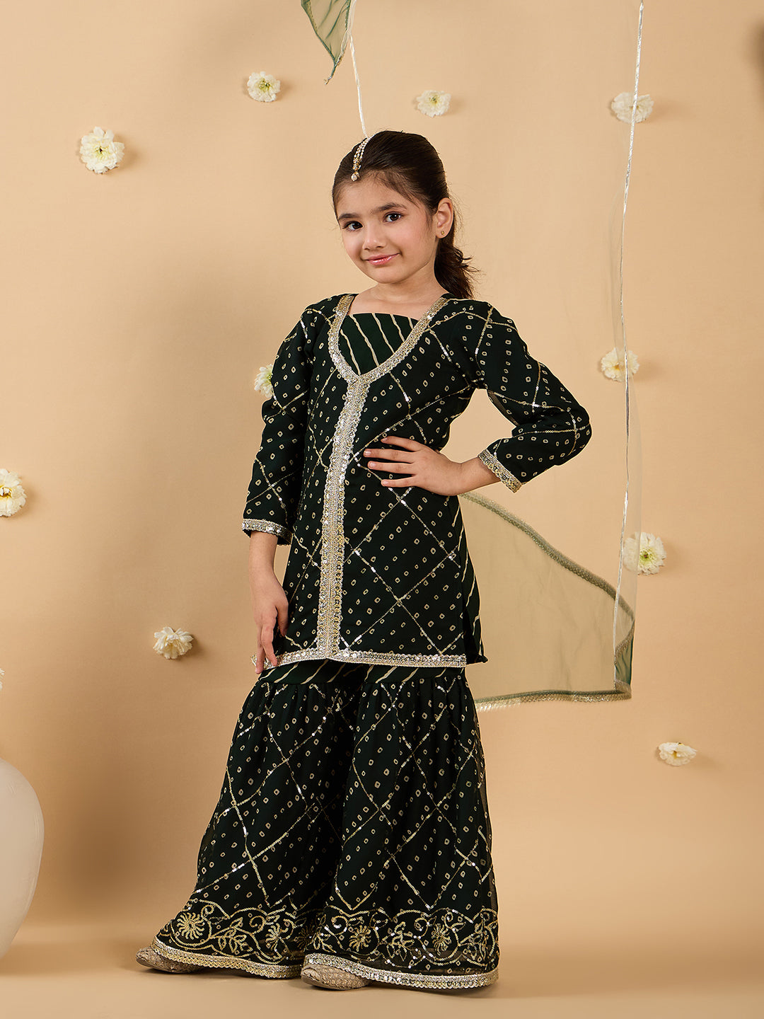 Bottle Green Georgette Sharara Set With Dupatta (Sha25015111)