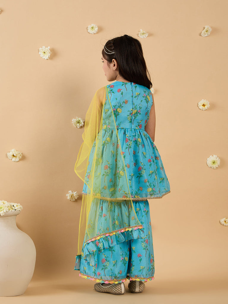 3-Piece Blue Sharara Set With Dupatta (Sha25017319)