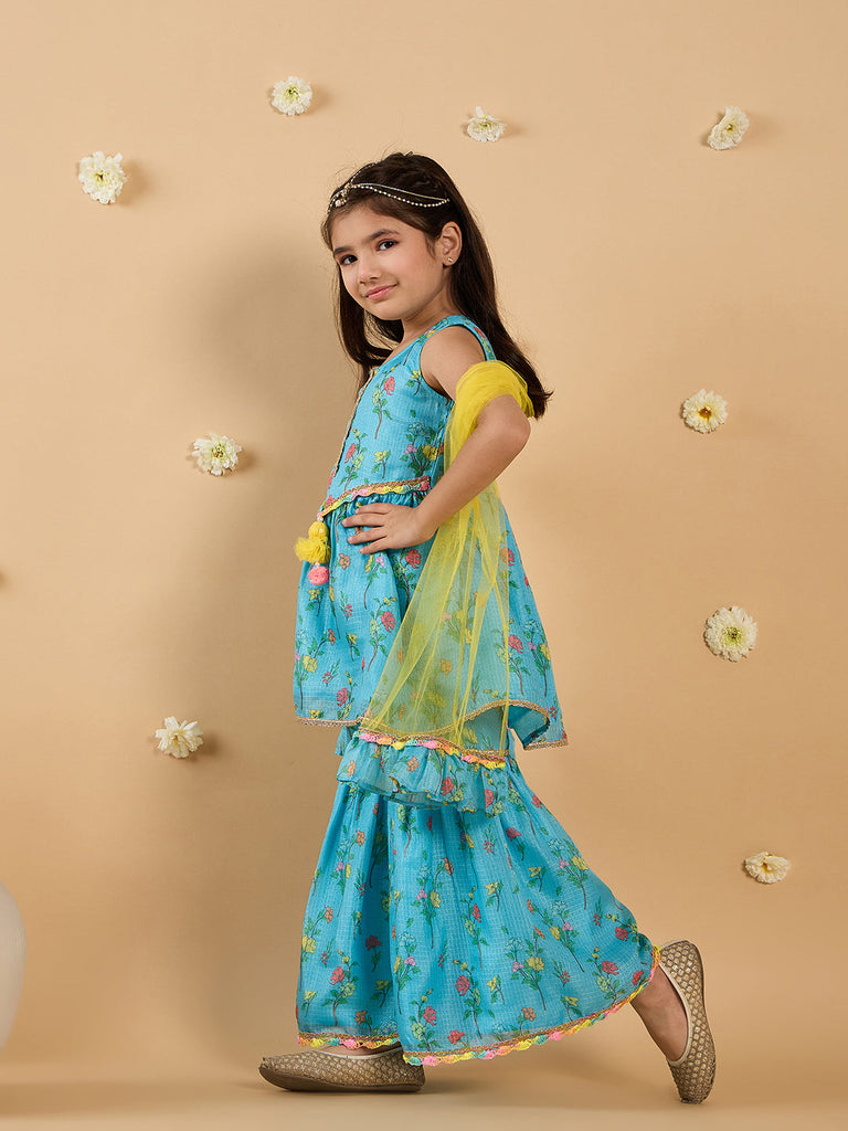 3-Piece Blue Sharara Set With Dupatta (Sha25017319)