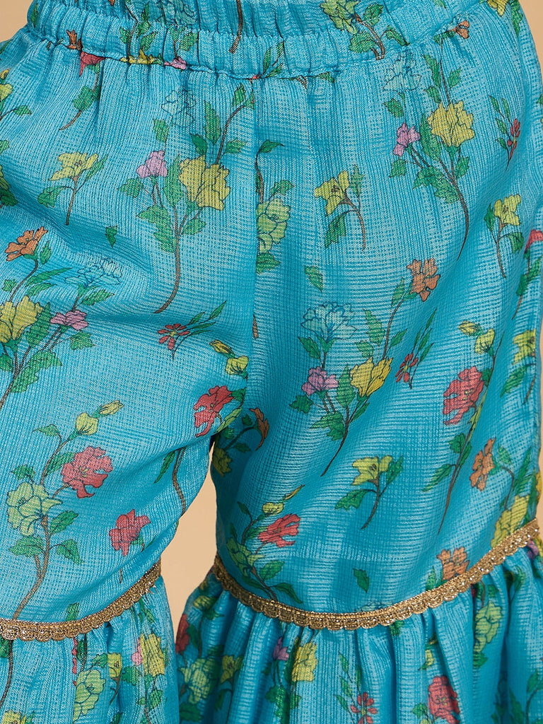3-Piece Blue Sharara Set With Dupatta (Sha25017319)
