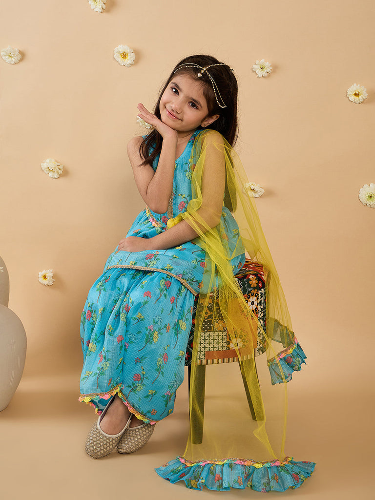 3-Piece Blue Sharara Set With Dupatta (Sha25017319)