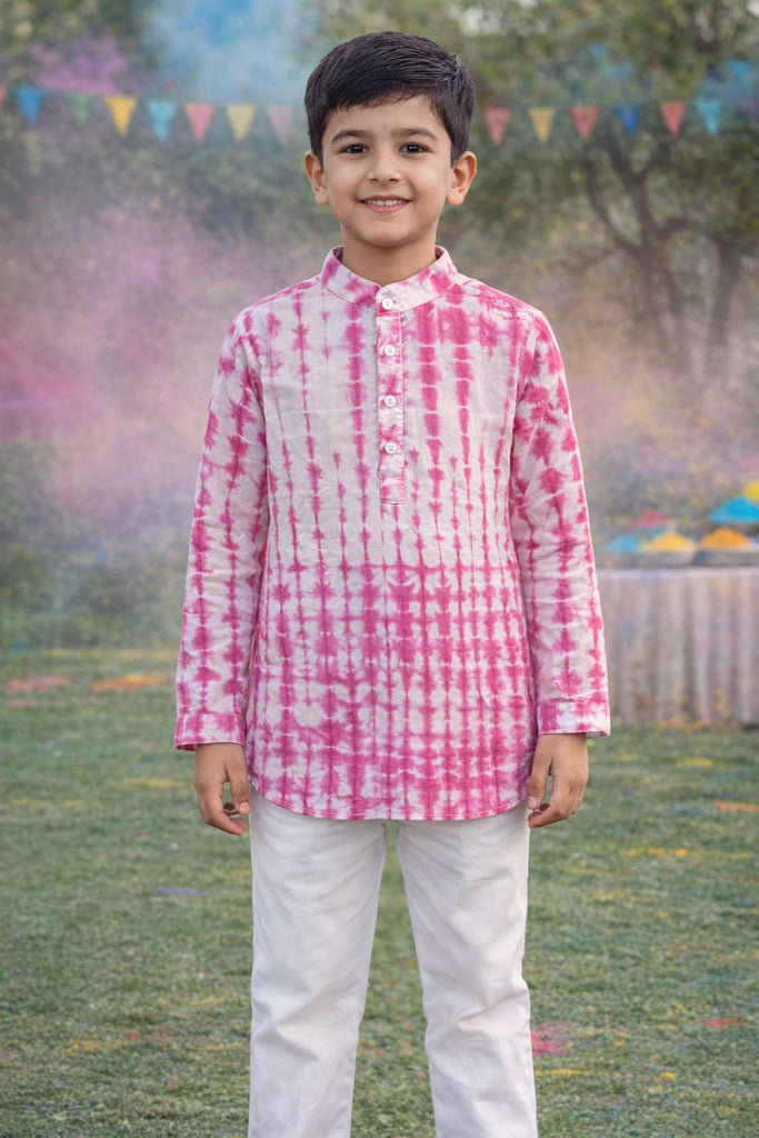 Pspeaches Boys White Ethnic shibori Straight Fit Cotton Kurta Shirt ( Sku-Shkp-Puleshibori )