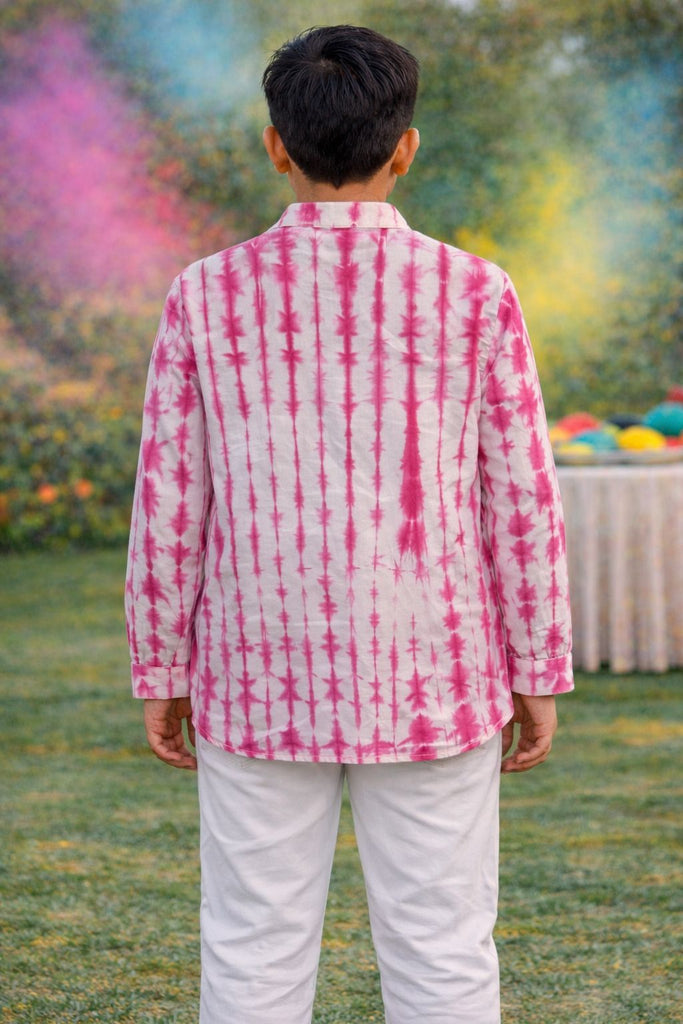 Pspeaches Boys White Ethnic shibori Straight Fit Cotton Kurta Shirt ( Sku-Shkp-Puleshibori )