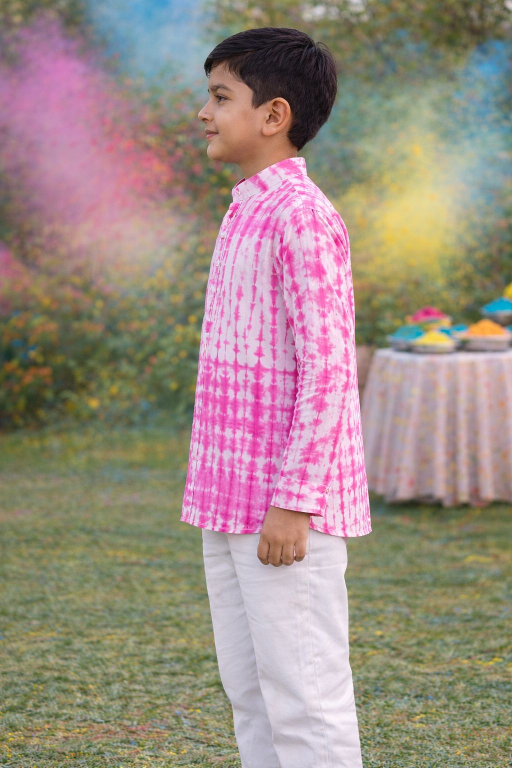 Pspeaches Boys White Ethnic shibori Straight Fit Cotton Kurta Shirt ( Sku-Shkp-Puleshibori )