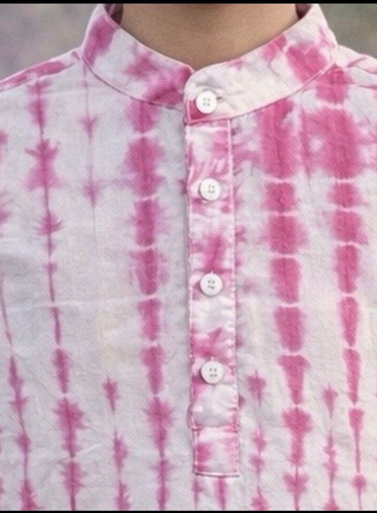Pspeaches Boys White Ethnic shibori Straight Fit Cotton Kurta Shirt ( Sku-Shkp-Puleshibori )