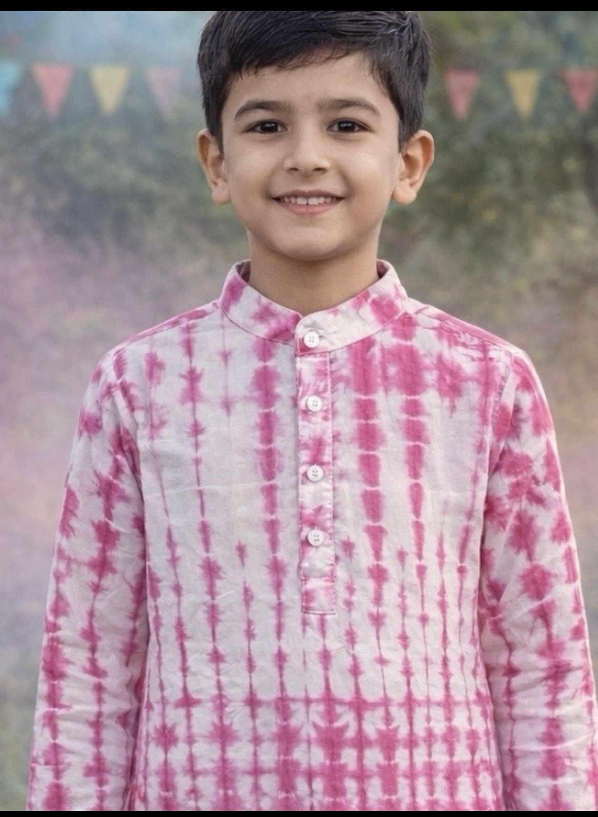 Pspeaches Boys White Ethnic shibori Straight Fit Cotton Kurta Shirt ( Sku-Shkp-Puleshibori )