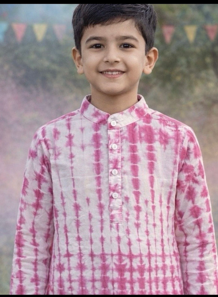 Pspeaches Boys White Ethnic shibori Straight Fit Cotton Kurta Shirt ( Sku-Shkp-Puleshibori )