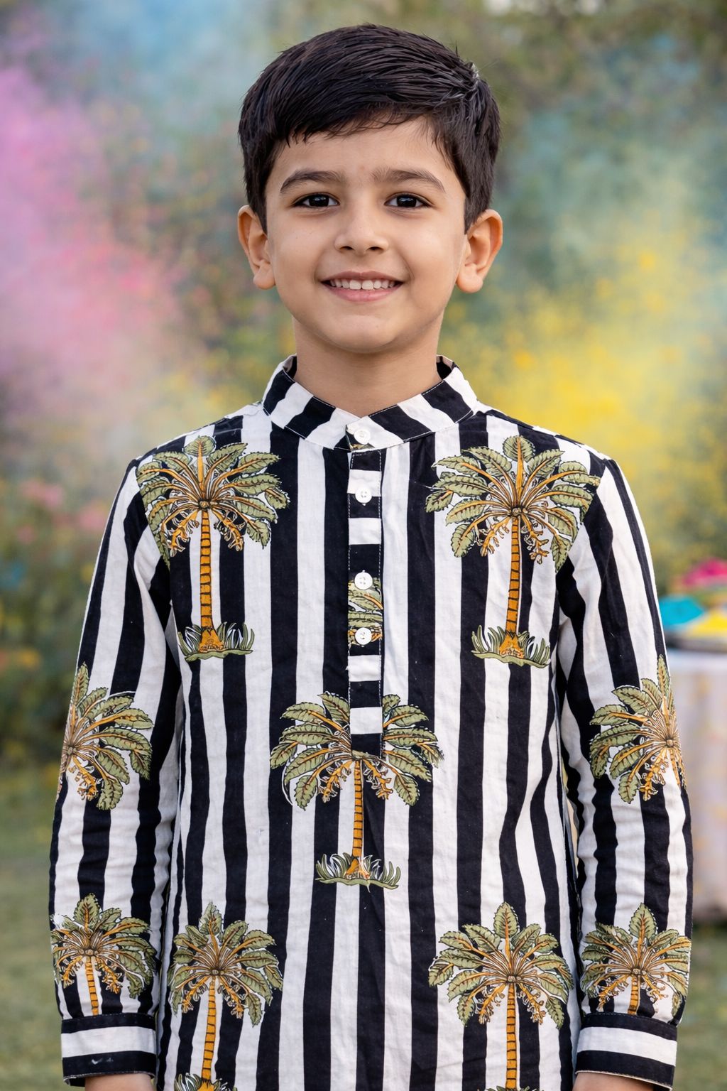 Pspeaches Boys White Ethnic Stripe Straight Fit Cotton Kurta Shirt ( Sku-Shkp-Blackpalm )