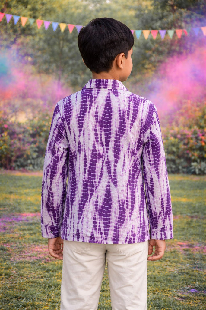Pspeaches Boys White Ethnic shibori Straight Fit Cotton Kurta Shirt ( Sku-Shkp-Purple2 )
