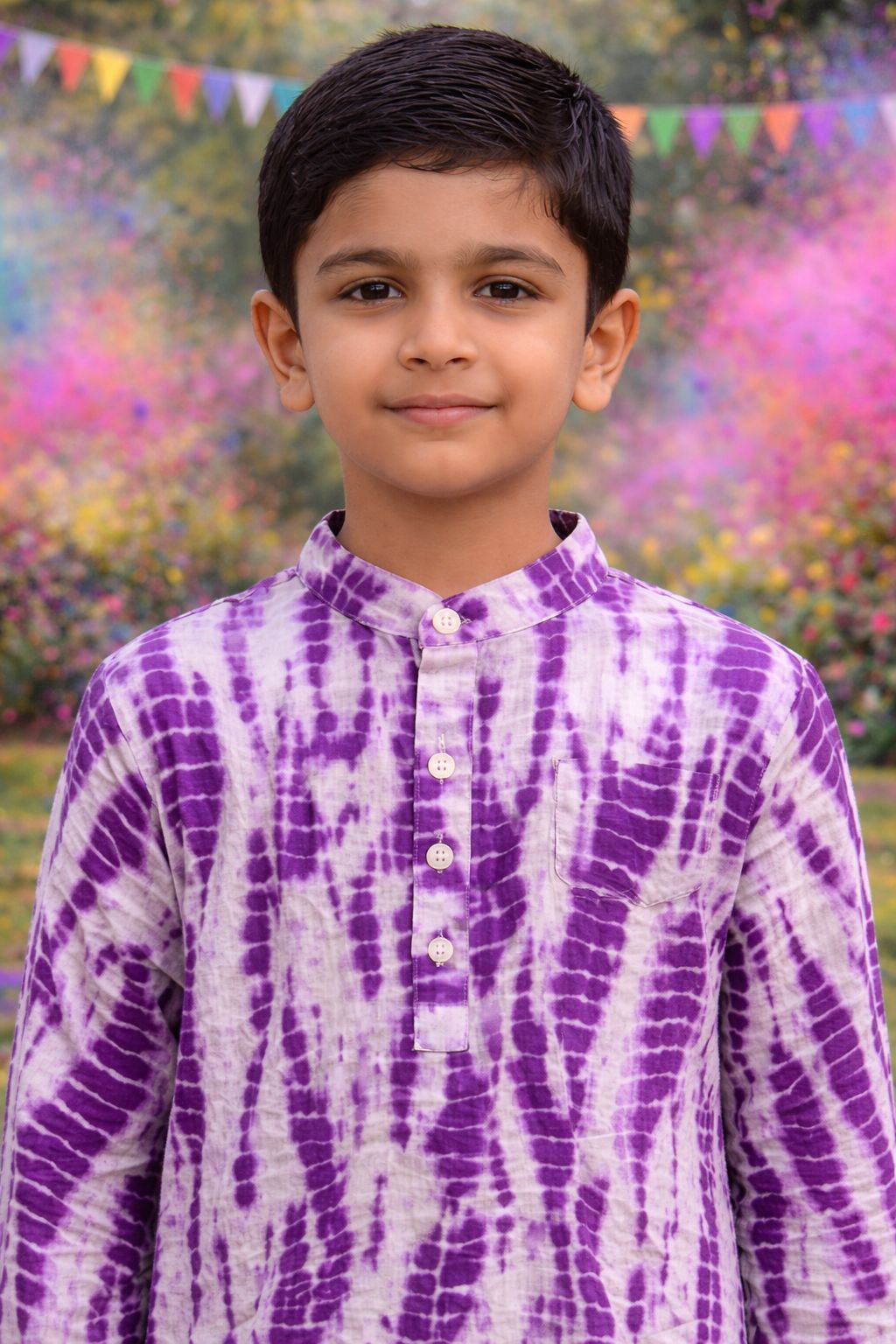 Pspeaches Boys White Ethnic shibori Straight Fit Cotton Kurta Shirt ( Sku-Shkp-Purple2 )