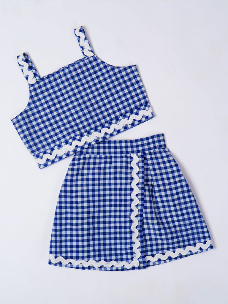 2-Piece Blue Cotton Top & Skirt Set (SK25008807)