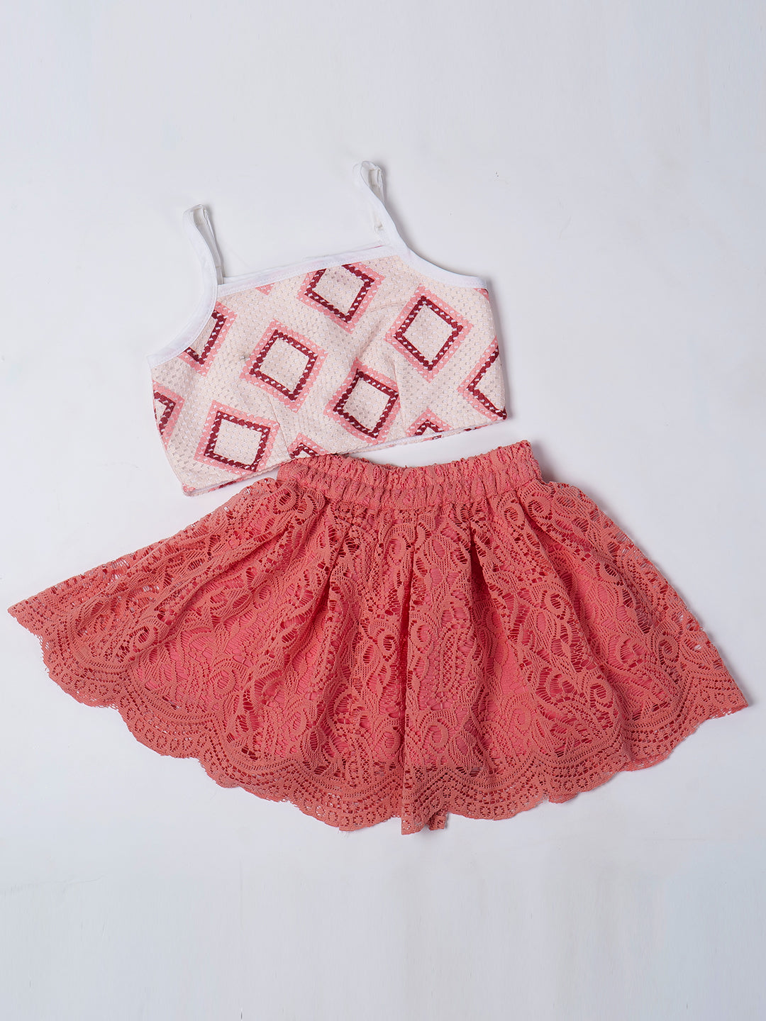 2-Piece Cream Crosia Top & Skirt Set (Sk25009708)