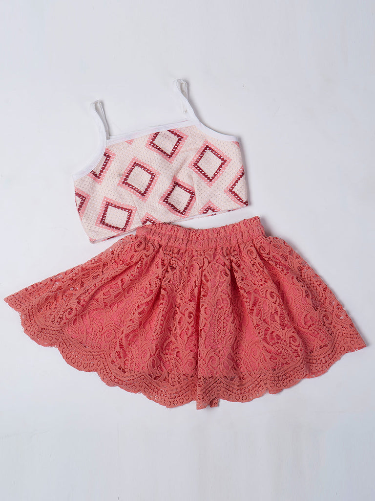 2-Piece Cream Crosia Top & Skirt Set (Sk25009708)