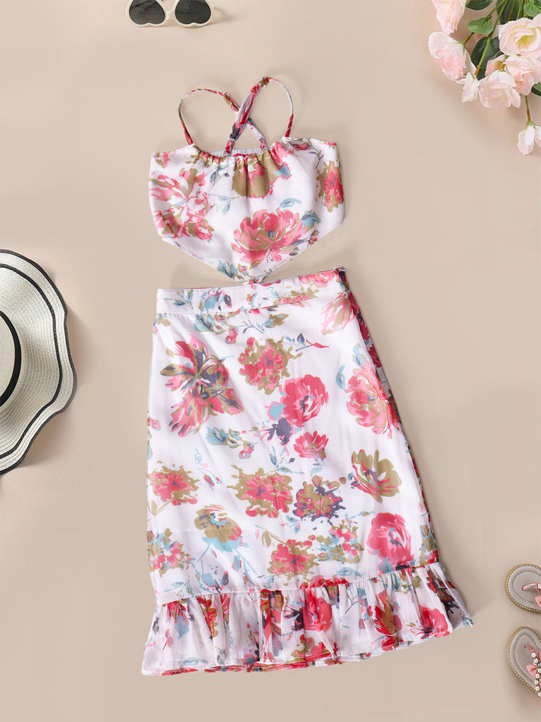 Off-White Chiffon Top And Skirt Set (Sk25014110)
