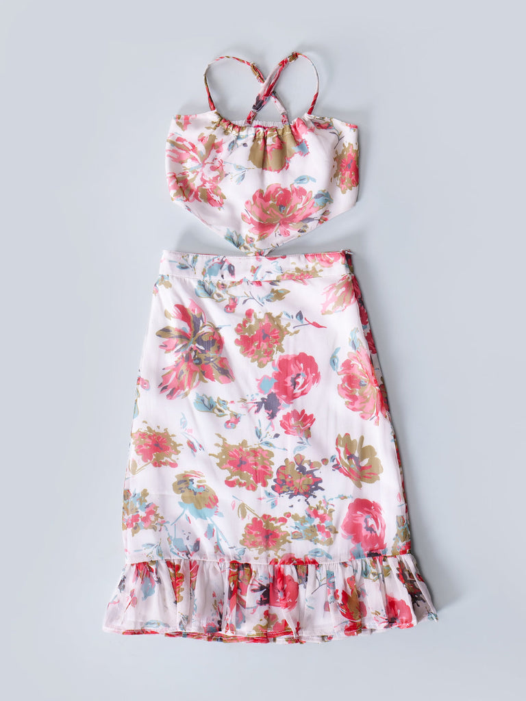 Off-White Chiffon Top And Skirt Set (Sk25014110)