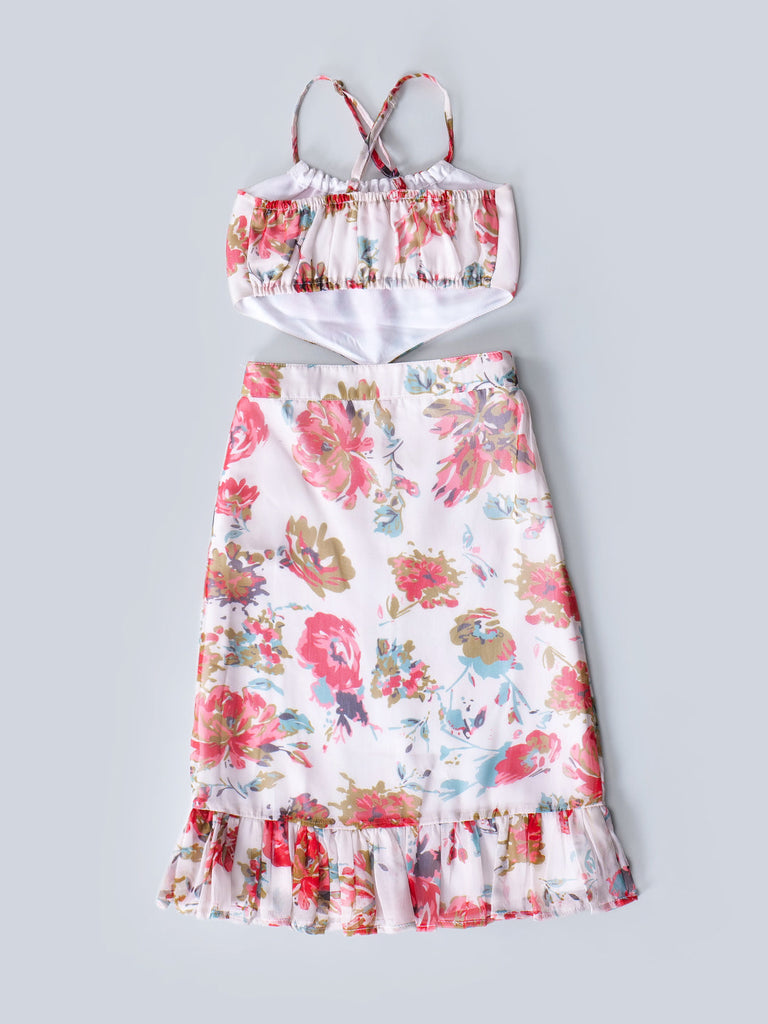 Off-White Chiffon Top And Skirt Set (Sk25014110)