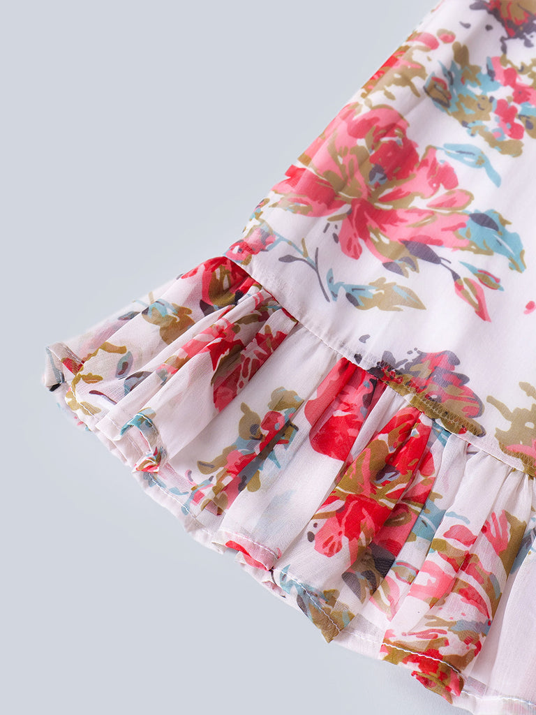 Off-White Chiffon Top And Skirt Set (Sk25014110)