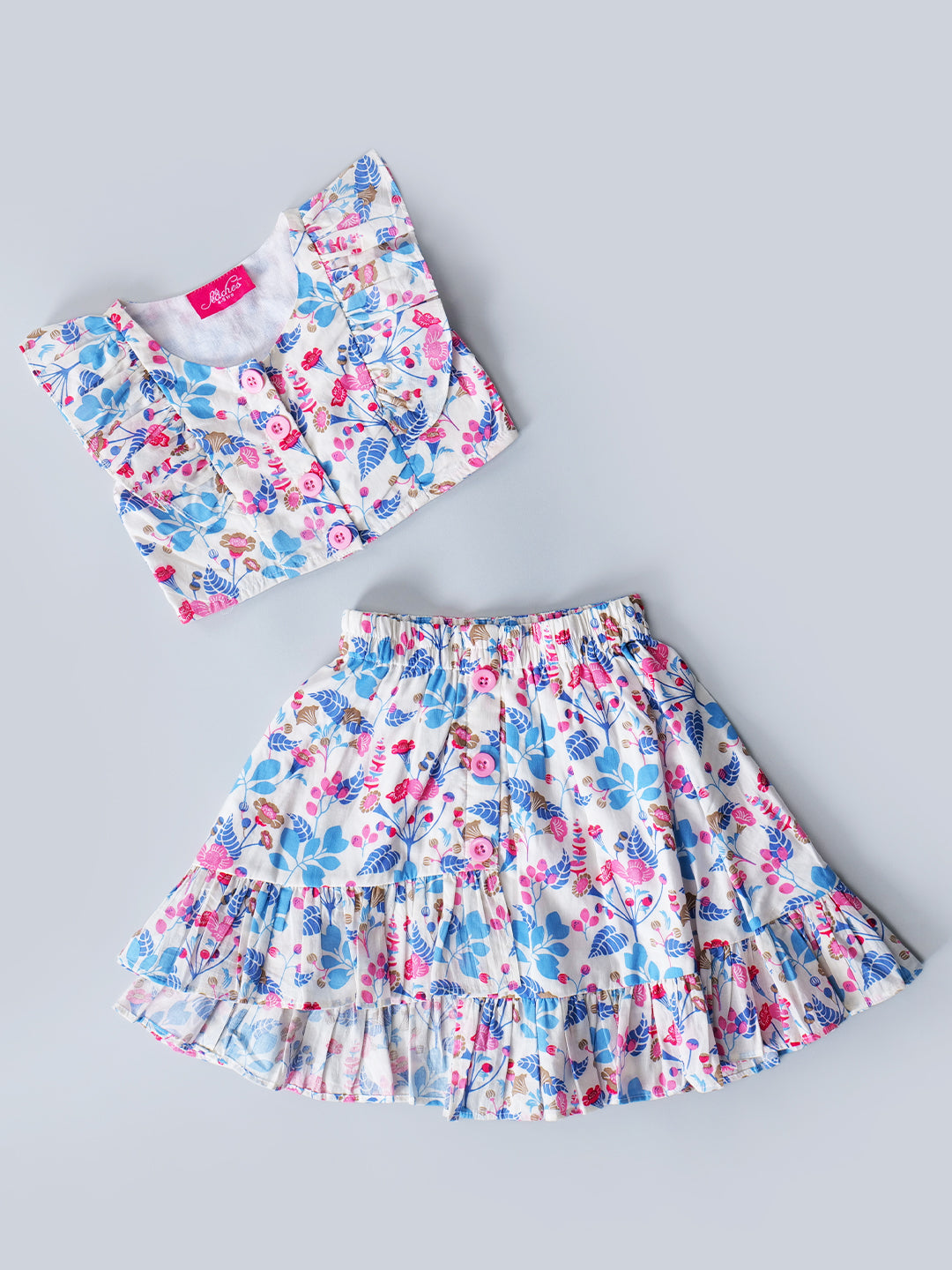 Multicolor Printed Cotton Top And Skirt Set (Sk25017811)