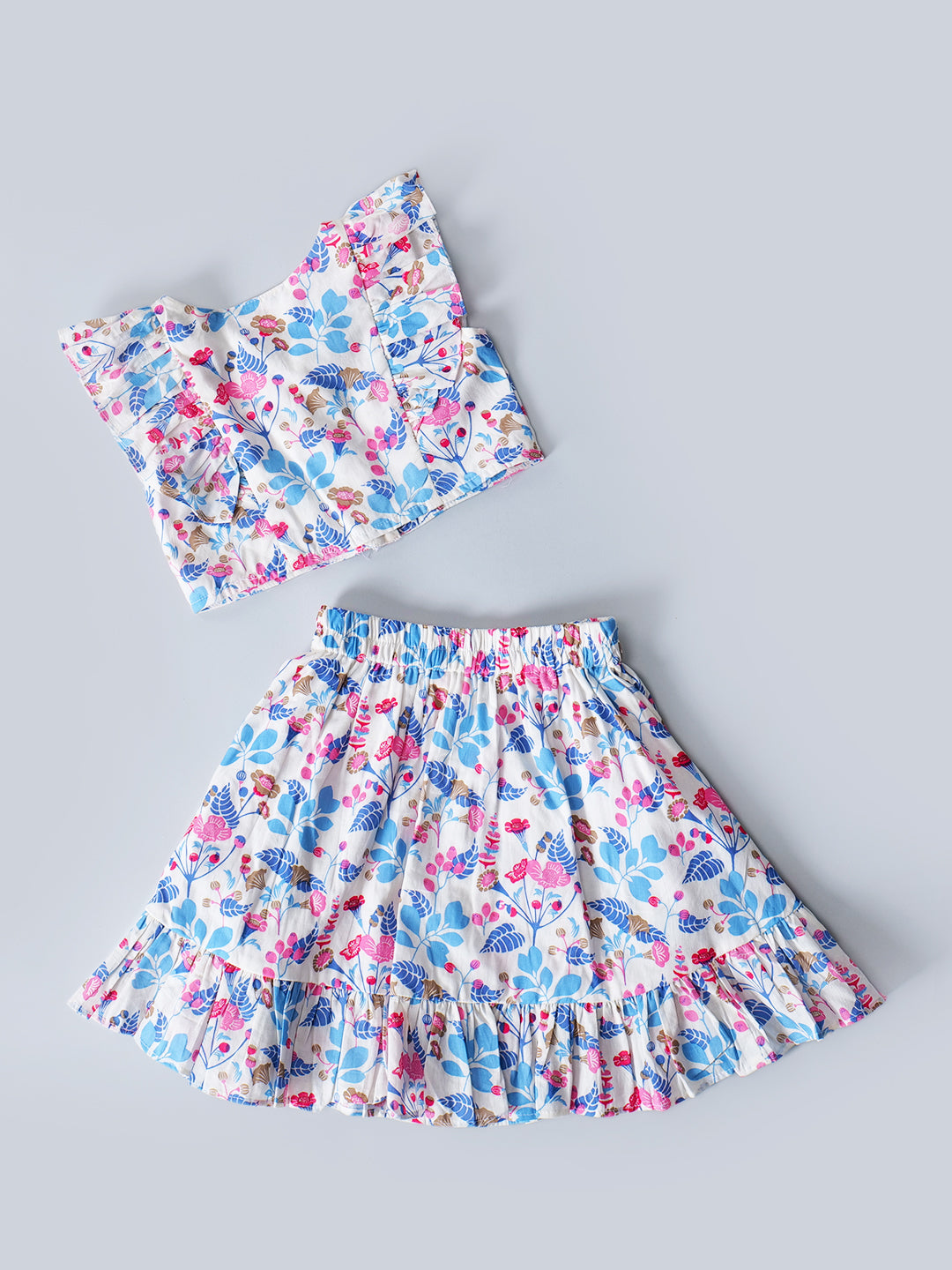 Multicolor Printed Cotton Top And Skirt Set (Sk25017811)
