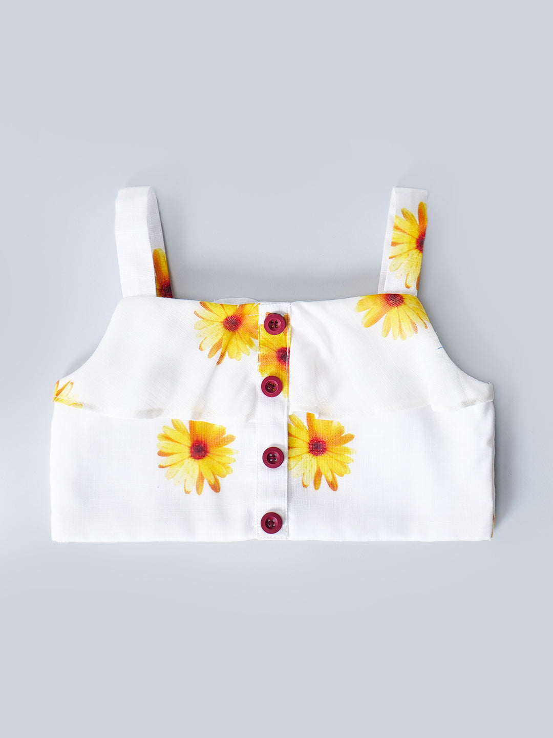 White Top And Skirt Set With Yellow Floral Print (Sk25018012)