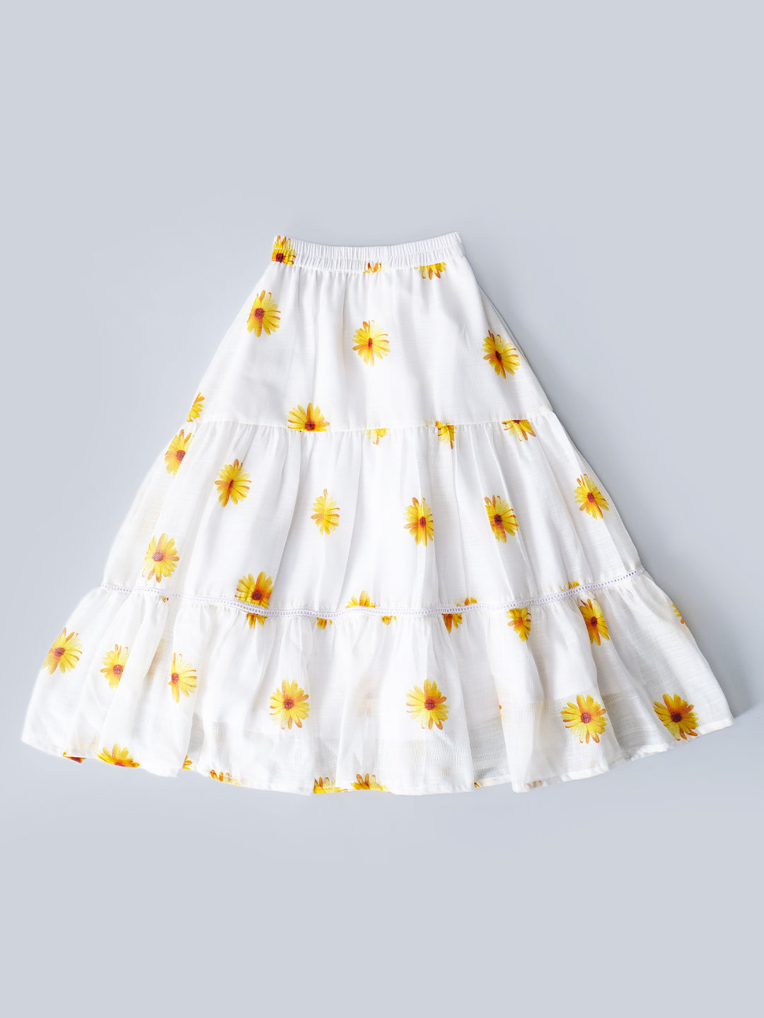 White Top And Skirt Set With Yellow Floral Print (Sk25018012)